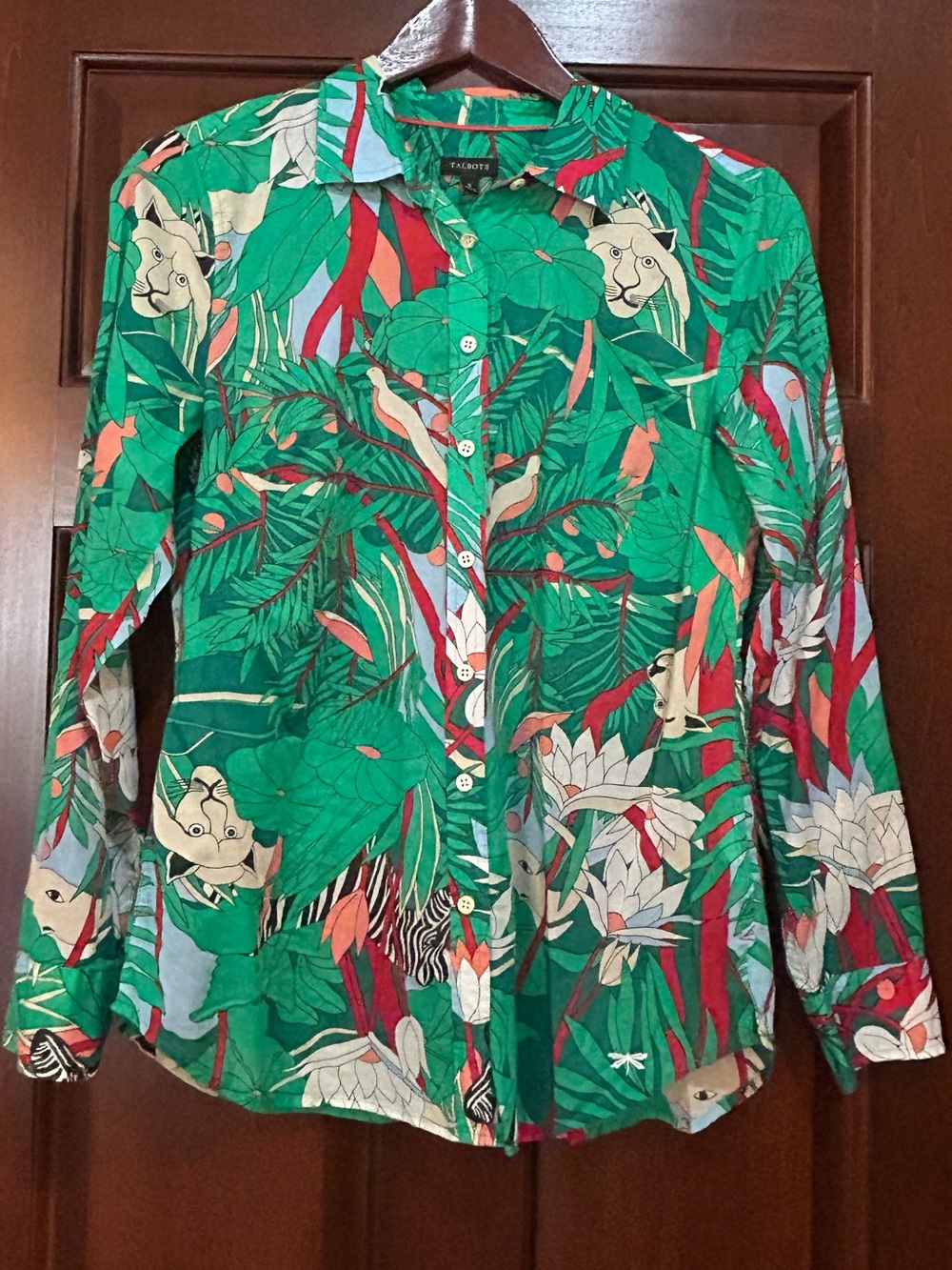 Talbots Jungle Tiger Print Button Front Shirt 100% Cotton Small
